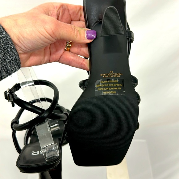 Nordstrom BP. Ashlyn Black  Square Toe Strappy Sandal Flared Triangular … - Picture 11 of 11